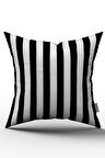 Siyah Beyaz Dekoratif Çizgili Dijital Baskılı Kırlent Kılıfı - YST17