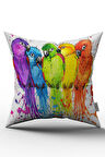 Çift Taraflı Beyaz Çok Renkli Papağan Figürlü Dijital Baskılı Kırlent Kılıfıı - OTYK620-CT