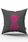 Çift Taraflı Gri Pembe Ananas Desenli Dijital Baskılı Kırlent Kılıfı - OTYK537-CT