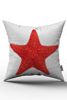 Çift Taraflı Kırmızı Deniz Yıldızı Desenli Dijital Baskılı Kırlent Kılıfı - OTYK482-CT