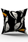 Çift Taraflı Siyah Beyaz Egzotik Kuşlu Dijital Baskı Kırlent Yastık Kılıfı - CHCCK56-CT