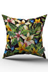 Siyah Çok Renkli Tropikal Desenli Dijital Baskılı Kırlent Kılıfı  - OTYK791