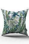 Yeşil Beyaz Tropikal Yapraklı Kırlent Yastık Kılıfı - CGH037