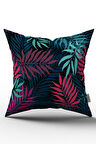 Lacivert Pembe Tropikal Yapraklı Kırlent Yastık Kılıfı - CGH054