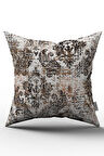 Beyaz Kahverengi Damask Desenli Kırlent Yastık Kılıfı - CGH118