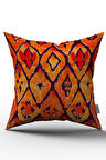 Kahverengi Turuncu Etnik Desenli Kırlent Yastık Kılıfı - CGH261