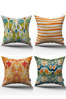 Yeşil Turuncu Soyut Dekoratif Desenli 4'lü Dijital Baskılı Kırlent Kılıfı Seti -  4kmbs042