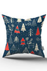 Kırmızı Lacivert Yılbaşı Temalı Dijital Baskılı Kırlent Yastık Kılıfı - CGH308