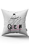 Çift Taraflı Beyaz Pembe Modern Stay Queen  Yazılı Dijital Baskı Kırlent Yastık Kılıfı - CGH437-CT