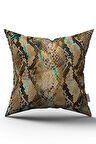 Çift Taraflı Kahverengi Turkuaz Yılan Derisi Desenli Dijital Baskı Kırlent Yastık Kılıfı - CGH351-CT
