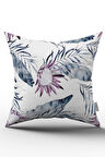 Çift Taraflı Beyaz Mor Tropikal Desenli Kırlent Yastık Kılıfı - CGH345-CT