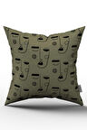 Çift Taraflı Yeşil Siyah Figürlü Kırlent Yastık Kılıfı - CGH196-CT