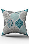 Çift Taraflı Mavi Gri Etnik Çiçekli Kırlent Yastık Kılıfı - CGH132-CT
