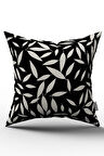 Çift Taraflı Siyah Beyaz Yapraklı Kırlent Yastık Kılıfı - CGH072-CT