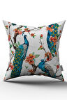 Çift Taraflı Turkuaz Turuncu Tavuskuşu Desenli Kırlent Yastık Kılıfı - CGH016-CT
