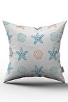 Çift Taraflı Beyaz Mavi Deniz Yıldızı İstridye Desenli Kırlent Yastık Kılıfı - CGH008-CT