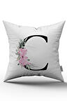 Pembe Çiçekli Harfli Kırlent Kılıfı C Harfi