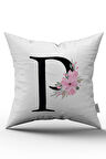 Pembe Çiçekli Harfli Kırlent Kılıfı P Harfi