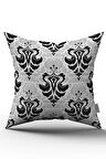 Siyah Beyaz Etnik Damask Desenli Kırlent Yastık Kılıfı - CGH344