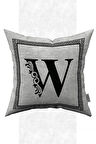Çift Taraflı Dijital Baskılı Harfli Kırlent Kılıfı  W Harfi