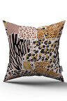 Kahverengi Pembe Zebra Leopar Desenli Dijital Baskı Kırlent Yastık Kılıfı - CGH359