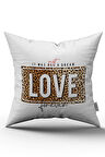 Beyaz Siyah Leoparlı Love Yazılı Dijital Baskı Kırlent Yastık Kılıfı - CGH417