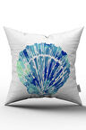 Beyaz Mavi İstridye Marin Desenli Dijital Baskılı Kırlent Yastık Kılfı CGH530