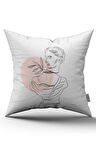 Beyaz Pembe Modern Heykel Figürlü Dijital Baskılı Kırlent Kılıfı CGH542