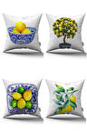 Beyaz Limon Desenli Dijital Baskılı Kırlent Kılıfı Seti 4kmbs89