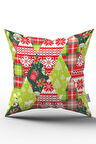 Çift Taraflı Kırmızı Yeşil Yılbaşı Temalı Dijital Baskılı Kırlent Yastık Kılıfı - CGH305-CT