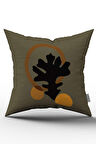 Yeşil Kahverengi Modern Tarz Yaprak Desenli Dijital Baskılı Kırlent Yastık Kılıfı  CGH676