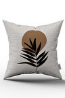 Kahverengi Siyah Modern Bohem Tarz Yaprak Desenli Dijital Baskılı Kırlent Yastık Kılıfı  CGH678