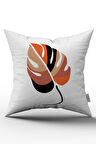 Turuncu Siyah Dekoratif Modern Yaprak Desenli Dijital Baskılı Kırlent Yastık Kılıfı  CGH717