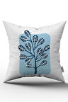 Mavi Beyaz Dekoratif Modern Yaprak Desenli Dijital Baskılı Kırlent Yastık Kılıfı  CGH728