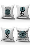 Mavi Siyah Dekoratif Soyut Yaprak Desenli Dijital Baskılı Kırlent Yastık Kılıfı Seti 4kmbs124