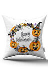 Turuncu Halloween Balkabağı Desenli Dijital Baskılı Kırlent Kılıfı CGH754