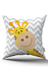 Sarı Gri Zürafa Figürlü Dijital Baskılı Çocuk Kırlent Kılıfı CGH784