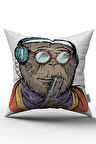 Beyaz Gözlüklü Maymun Dijital Baskılı Kırlent Kılıfı  - OTYK201