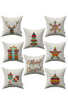 Krem Çok Renkli Yılbaşı Temalı 8'li Kırlent Kılıfı Seti 8kmbs150