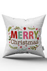 Beyaz Çok Renkli Yılbaşı Temalı Dijital Baskılı Kırlent Kılıfı CGH807