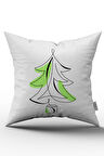 Beyaz Yeşil Yılbaşı Temalı Dijital Baskılı Kırlent Kılıfı CGH849