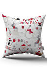 Kırmızı Gri Yılbaşı Temalı Dijital Baskılı Kırlent Kılıfı CGH798