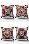 Kırmızı Gri Yılbaşı Temalı 4'lü Kırlent Kılıfı Seti 4kmbs149