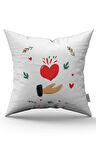 Beyaz Kırmızı Modern Sevgililer Günü Temalı Dijital Baskılı Kırlent Kılıfı CGH965