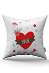 Beyaz Kırmızı Modern Sevgililer Günü Temalı Dijital Baskılı Kırlent Kılıfı CGH968