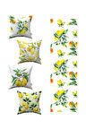 Sarı Yeşil Limon Desenli 4'lü Kırlent Kılıfı 1 Runner Seti 4kmbs92-RS-01