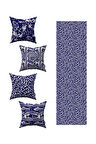 Mavi Bej Marin Desenli 4'lü Kırlent Kılıfı 1 Runner Seti 4kmbs102-RS-02