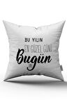Çift Taraflı Beyaz Siyah Yazılı Dekoratif Dijital Baskı Kırlent Yastık Kılıfı - CGH476-CT