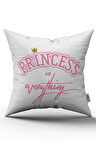 Çift Taraflı Beyaz Pembe  Prenses Dekoratif Dijital Baskı Kırlent Yastık Kılıfı - CGH463-CT
