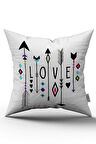 Çift Taraflı Beyaz Bohem Tarz Love Yazılı Dijital Baskı Kırlent Yastık Kılıfı - CGH440-CT